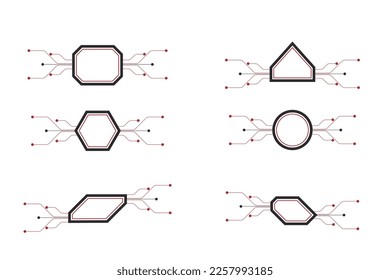 set geometric technology elements. technology abstract digital element, line future, callouts titles and frame in hi tech style, vector. tech for user interface, UI, icon, web banner, background.