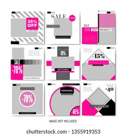 Set of Geometric Templates, Pack for Creating Unique Content. Elegant Duotone Posters. Furniture Sale Business Flyers for Social Media. Promotion Discount Promo Ad. Vector Illustration. Square Banner.
