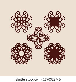 Set geometric templates for paper cutting, laser cutting and plotter. Decorative sockets for decoration interior, scrapbooking and home crafts. Vector illustration. Sticker collection