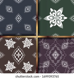 Set of geometric textile ornament seamless patterns oriental bold fabric print. Floral surface design