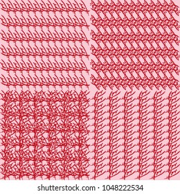 A set of geometric textures from the elements of rods and wires. A collection of templates for your design using a black mesh on a red background.
