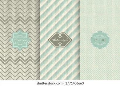 Satz geometrischer Texturen mit modernen Etiketten. Shabby chic gestreift. Vektorgrafik Vintage Design. 