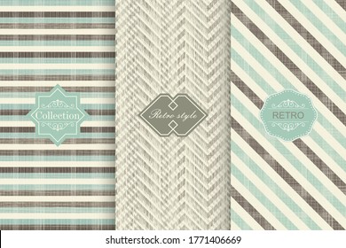 Conjunto de texturas geométricas con etiquetas modernas de moda. Shabby chic striped. Diseño vintage de ilustración vectorial. 