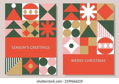 Set of geometric tile Christmas background designs. Applicable to greeting card, poster, flyer, web banner, etc. 