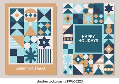 Set of geometric tile Christmas background designs. Applicable to greeting card, poster, flyer, web banner, etc. 