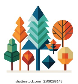 A set of geometric tree illustrations vector art