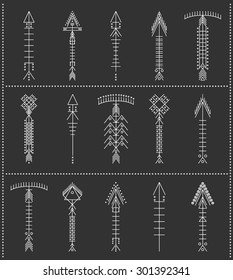 Set of geometric trendy hipster arrows. Religion, philosophy, spirituality, occultism symbols collection. isolated