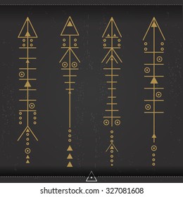 Set of geometric trendy hipster arrows. Religion, philosophy, spirituality, occultism symbols collection. isolated