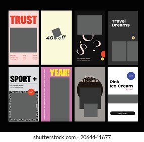Set of geometric trendy story. Editable template for blog, beauty, brand