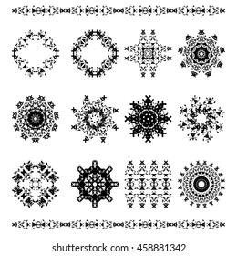 Set of geometric tribal mandala element and frames vector pattern. Modern stylish texture for Design, Website, Background, Banner, Logo, Emblem, Greeting, Invitation, Page.