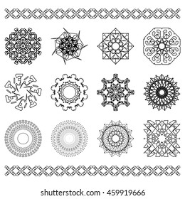 Set of geometric tribal mandala element and frames vector pattern. Modern stylish texture for Design, Website, Background, Banner, Logo, Emblem, Greeting, Invitation, Page.