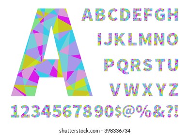 Set of geometric vector alphabet and numbers. Material geometry. Polygonal geometry. EPS10