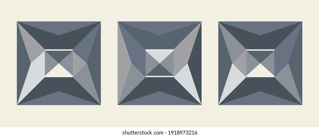 Set of geometric vector crystal star s in gray shades for decor.