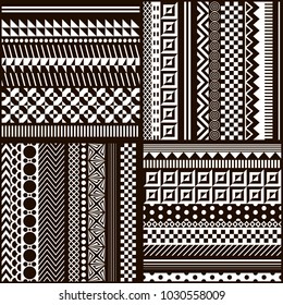 Set Geometric vector ornaments on a square tile. Black and white. Optical illusion.