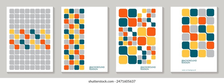 Set of geometric vector pattern minimal posters. Trendy colorful pattern background for cover design, poster, flyer, cards, catalog, brochure and interior.