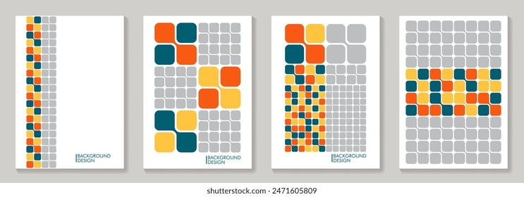 Set of geometric vector pattern minimal posters. Trendy colorful pattern background for cover design, poster, flyer, cards, catalog, brochure and interior.