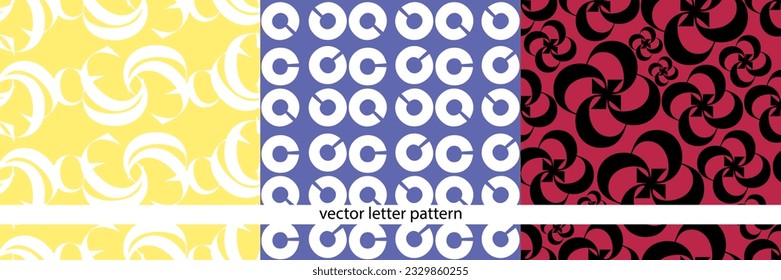 A set of geometric vector patterns on a plain isolated background. Geometric ornament. Set of patterns with black and white letters