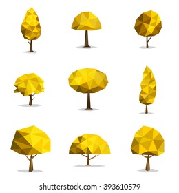 Set Of Geometric Vector Trees, Abstract Tree Low Poly, Vector Illustration