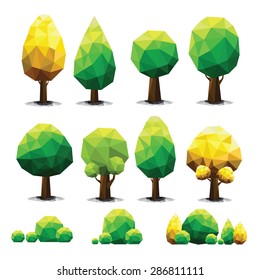 Set of geometric vector trees on white background