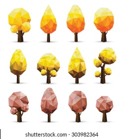 Set of geometric vector trees on white background