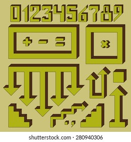 Set of geometric volume arrows, numbers. Retro