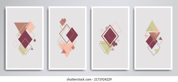 Conjunto de vectores geométricos de arte mural. Diversas formas y variaciones describen el arte de la geometría. Diseño de arte geométrico para impresiones, cubiertas, fondos de pantalla, arte mural. Ilustración vectorial.
