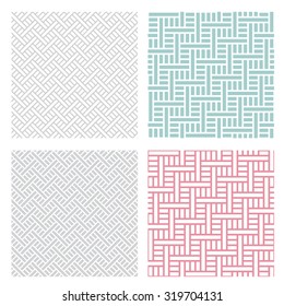 Set Of Geometric Weave Puzzle Pattern In Four Retro Color