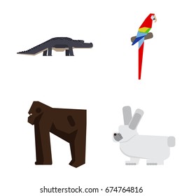 Set of geometric zoo animals, Vector illustration