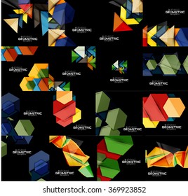 Conjunto de fondos geométricos abstractos de color negro con formas multicolores