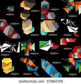 Conjunto de fondos geométricos abstractos de color negro con formas multicolores