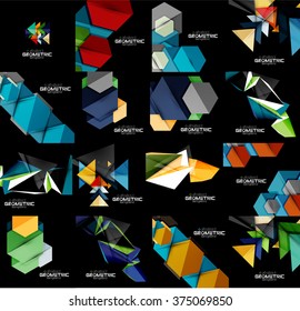 Conjunto de fondos geométricos abstractos de color negro con formas multicolores