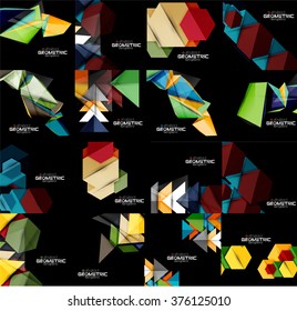 Conjunto de fondos geométricos abstractos de color negro con formas multicolores