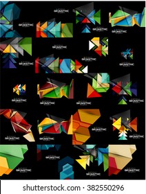 Set of geometrical abstract black backgrounds with multicolored shapes