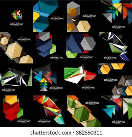 Conjunto de fondos geométricos abstractos de color negro con formas multicolores