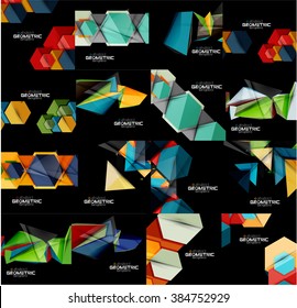 Conjunto de fondos geométricos abstractos de color negro con formas multicolores