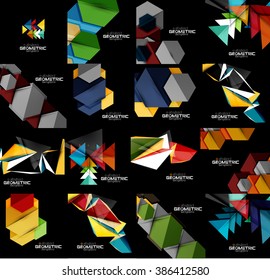 Conjunto de fondos geométricos abstractos de color negro con formas multicolores