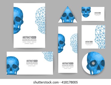 Set geometrical banners with skulls . Vector illustration
