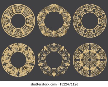 Set of a geometrical circular stylish frames. Art ornament of elements of design of luxury goods, logos, monograms. vector illustration.