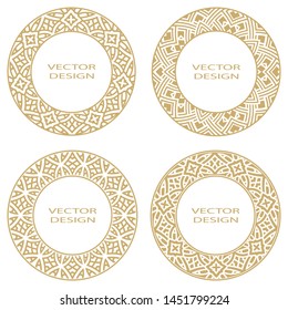 Set of a geometrical circular stylish frames. Art ornament of elements of design of luxury goods, logos, monograms. vector illustration.