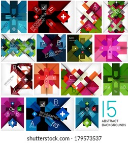 Set of geometrical cross shape backgrounds - 15 design templates. For business background | numbered banners | business lines | graphic website