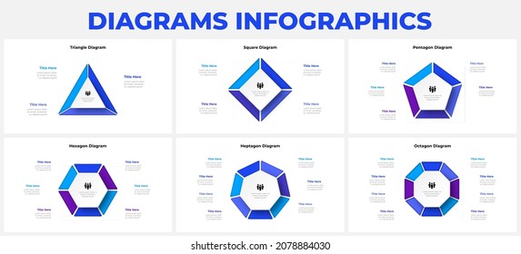 Conjunto de infografía del ciclo geométrico. Visualización de datos empresariales. Plantilla para presentación. Concepto de diseño con 3, 4, 5, 6, 7 y 8 opciones.