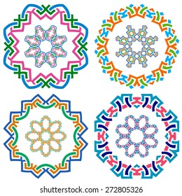 Set of geometrical ornamental round frames. Vector illustration