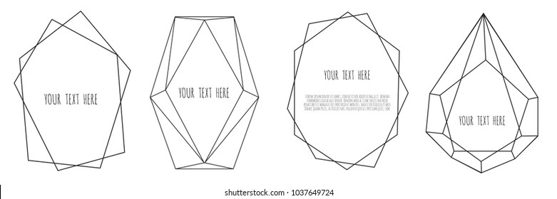 Set of Geometrical polyhedron, Frame border with copy space. Modern abstract vector backgrounds in art deco style.