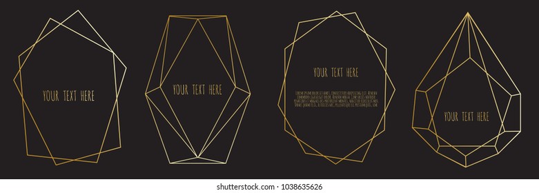 Set Of Geometrical Polyhedron, Frame Border With Copy Space. Modern Abstract Vector Backgrounds In Art Deco Style.