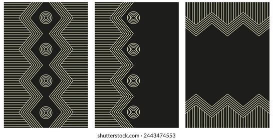 Set Geometrical postcard cover design. Trendy Geometry golden background kit. Vector illustration can used web banner poster greeting card template.Constructivism movements art. EPS 10 Editable stroke