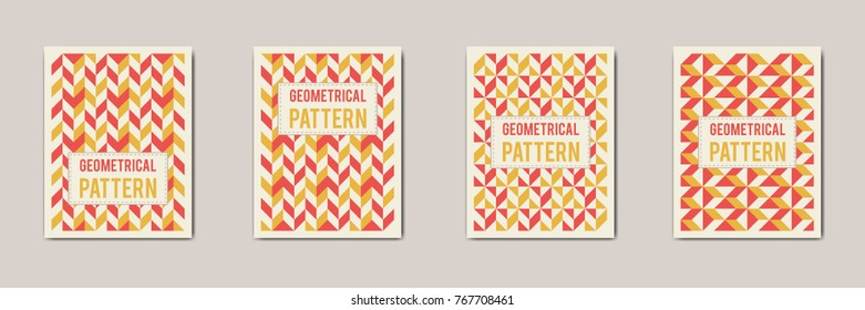 Set of geometrical rhombus colorful background. Covers with vintage geometric pattern. Applicable for brochures, posters, greeting cards. Vector illustration