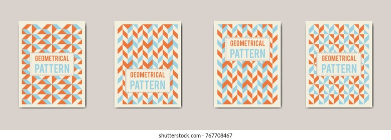 Set of geometrical rhombus colorful background. Covers with vintage geometric pattern. Applicable for brochures, posters, greeting cards. Vector illustration