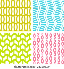 Set of geometrical seamless backgrounds. Four vector patterns with lines and linked elements