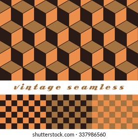 a set of geometrical seamless tiles with cubic and check board patterns in sepia shades
