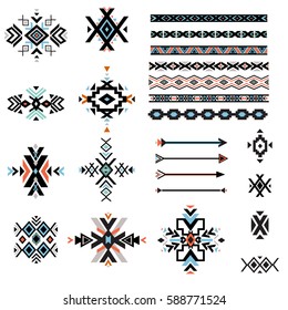 Set of geometrical tribal elements and borders. 